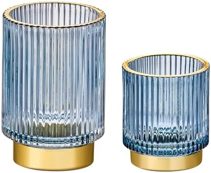 Makeup Brush Holder Organizer,Toothbrush Holders,Desk Pen Pencil Holder,Multifunctional Vintage Glass Brush Cup（S+L/Blue