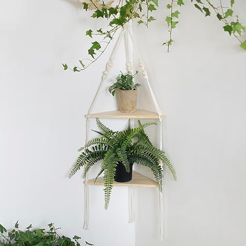 Artilady Corner Shelf Macrame Wall Hanging, Boho Wood Storage Wall Decor