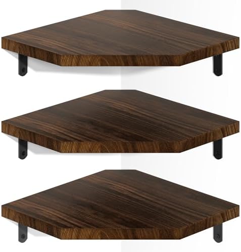 Alsonerbay Pine Wood Corner Shelves with Cord Hole 3-Pack, Carbonized Black
