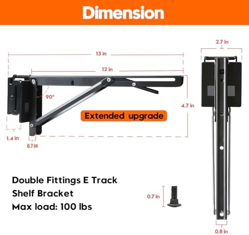 4PK E-Track Shelf Bracket,12" Double-Joint Foldable Steel for Trailers/Vans