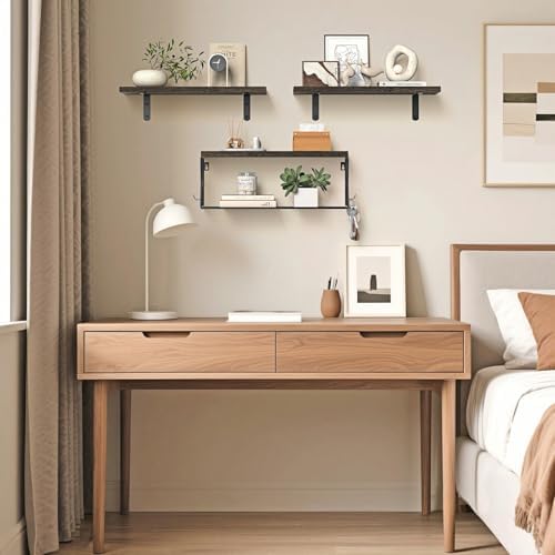 Floating Bathroom Shelves Wall Mounted - Wooden Shelf Set of 3 for Over Toilet Storage & Farmhouse Bathroom Decor - Perf