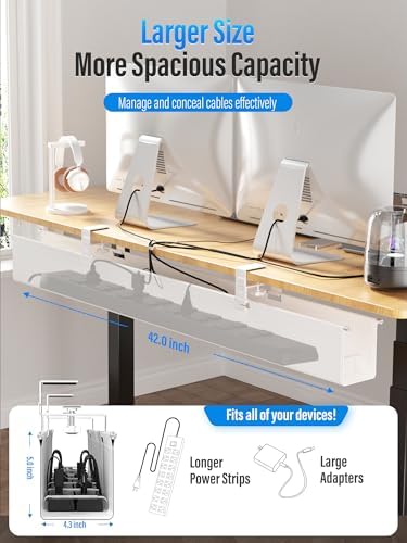[Upgraded] Large Under Desk Cable Management Tray, Cinati Cable Management Under Desk No Drill, 42" Fabric Cord Hider fo