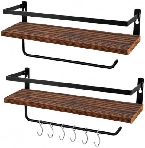 PHUNAYA Kitchen Floating Shelves, Radiata Pine, Brown, Set of 2