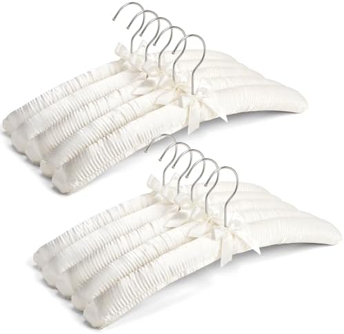 Amber Home 10 Pack Large Ivory Satin Padded Hangers for Women Clothing 17"