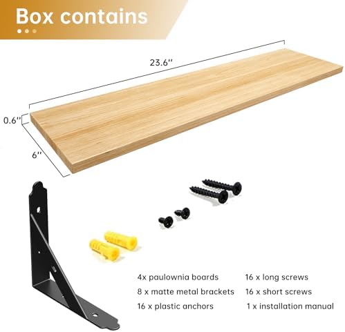 ROMGUAR CRAFT Wood Wall Floating Shelves Set of 4, 23.6" x 6" - Natural