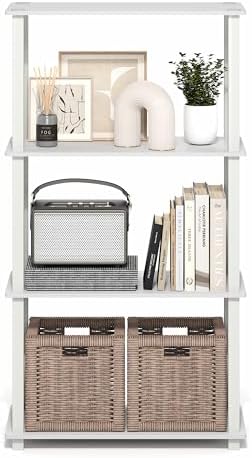 Furinno Turn-S-Tube Storage Shelves, 4-Tier Book Shelf, Corner Shelf, Toolless Open Frame Standing Shelves, for Organiza