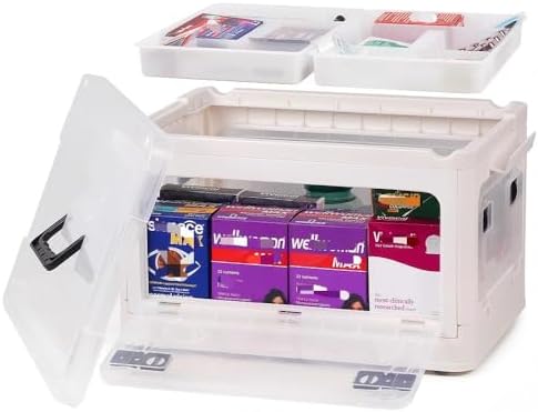 2-Tier Medicine Organizer - 30qt Plastic Foldable Storage Box with Handle