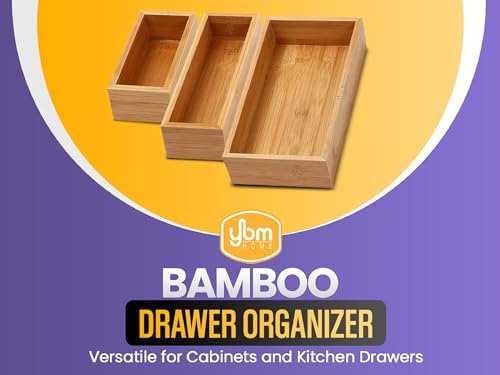 YBM HOME Pack of 12 & Kitchen Bamboo Drawer Organizer Box 14" Lx10 Wx2 H #319