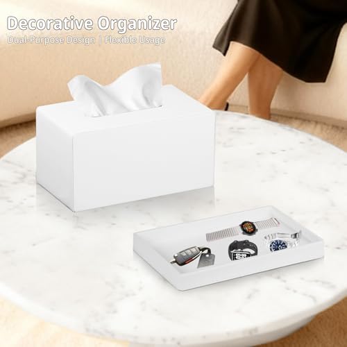 Extra Large Tissue Box Cover with Storage Tray,Rectangle Tissue Box Holder