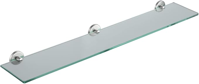 JQK Bathroom Glass Shelf, Tempered Glass Shower Storage 30 by 5 inches, 304 Stainless Steel Brushed Finish Wall Mount, TGS101L30-BN