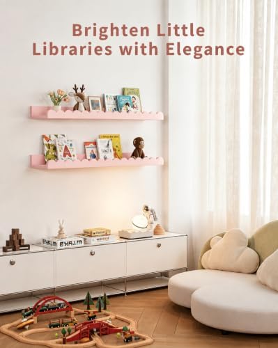 Shario Nursery Book Shelves, 4-Pack White Floating Shelves for Wall Kids, Scalloped Shelves, Wall Book Shelves for Bedro