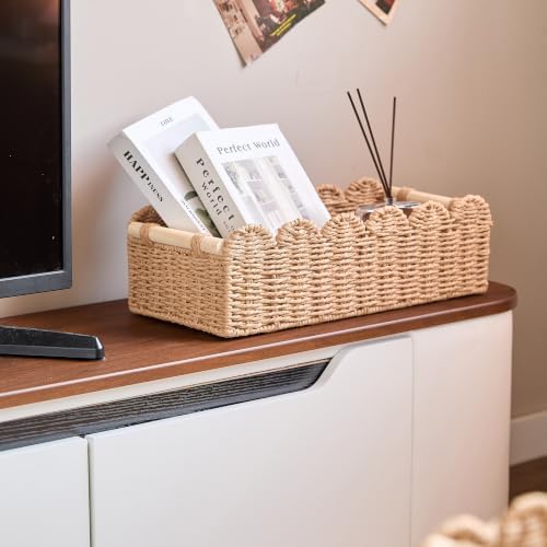 Toilet Paper Basket Set of 3, Wicker Decorative Basket for Shelves, Neutral