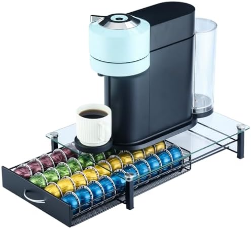 FlagShip Tempered Glass Top Nespreso Vertuo Pod Holder,40 Big Pods Capacity