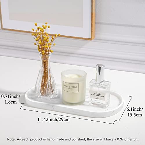 Luxspire 11.4" Oval Bathroom Tray for Countertop Organizer, Marble White