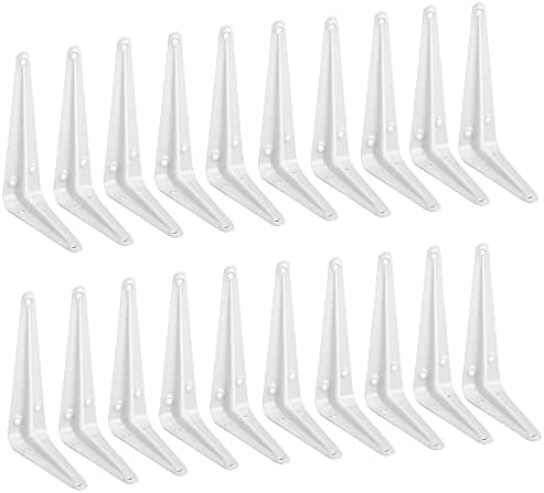 20 Pack Shelf Brackets 6 Inches White, Heavy Duty Steel Metal L Brackets for Shelves, J Brackets Wall Angel Corner Brace