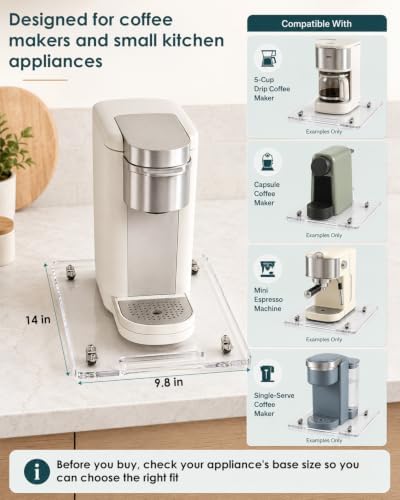 Appliance Slider – Sliding Tray for Coffee Maker, Clear Acrylic 9.8 * 14 In