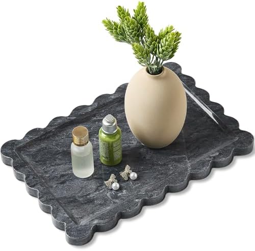 Scalloped Natural Marble Tray - Decorative Stone Tray for Bathroom & Vanity