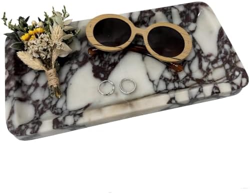 Luxury Natural Calacatta Viola Marble Tray, 12x6 Inch Vanity Tray