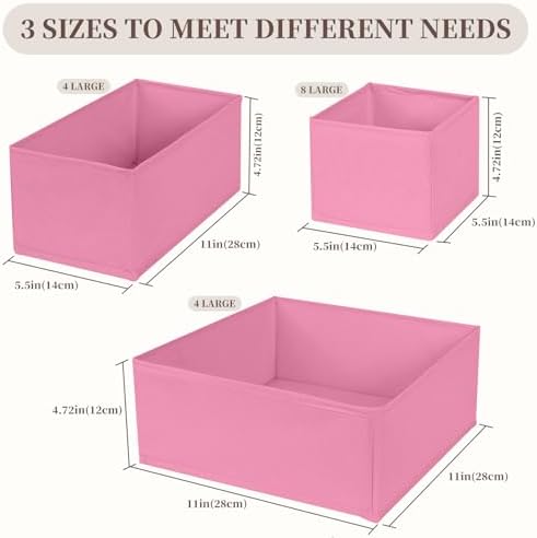 Drawer Organizer Clothes, 16 Pack Dresser Organizer Bins, Foldable Closet Organizers and Storage Fabric Dresser Bins, Shallow Drawer Dividers for Clothing, Underwears, Socks, Tie