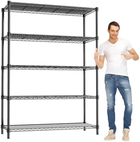 48" W Garage Shelving 1875LBS Heavy Duty Wire Shelving Unit, Metal 5-Tier Adjustable Steel Storage Rack with Liners, Sto
