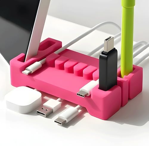 DeskBrick Silicone + Steel-Weighted Cord Holder for Desk. Weighted Cord Organizer & Cable Management for Desktop. Useful