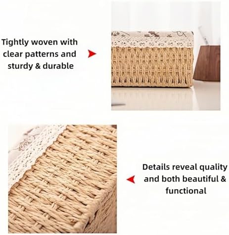 Wicker Woven Baskets With Liner, 3Packs Small Square Decorative Shelf Basket For Home Storage And Organizing (natural be