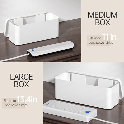 YECAYE Cable Management Box, White, XL+M, 2 Pack