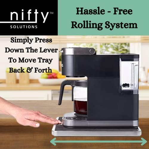 Nifty Large Appliance Rolling Tray - Silver, Home Kitchen Counter Organizer, Integrated Rolling System, Non-Slip Pad Top