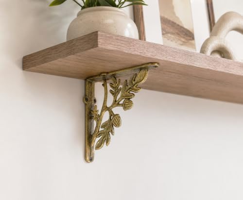 NACH Decorative Shelf Brackets, 2 Pack of 9 x 2.2 x 9 inch, Gold Cast Iron Rustic Shelf Brackets - Metal Shelf Brackets 