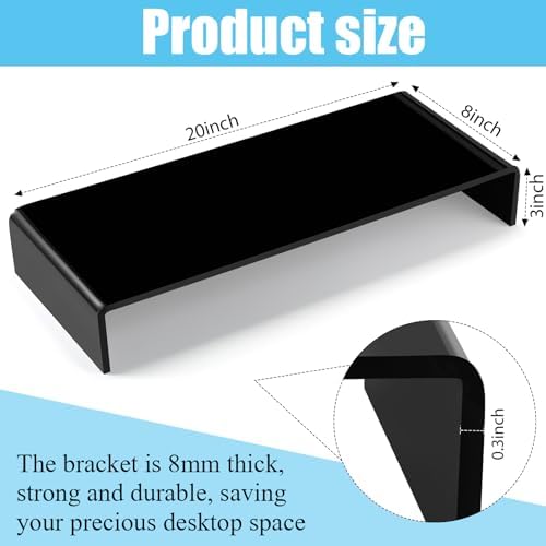 Jetec 2 Pcs Acrylic Monitor Stand Desktop Computer, Black, 20 x 8 x 3 Inch