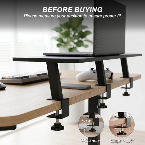 30-Inch Desktop Clamp-on Shelf & Monitor Riser, 2-in-1 Reversible Design – Fits Either Side of Desk, C-Clamp for Stabili