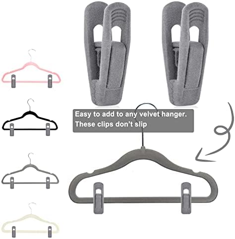 TOFIIGREM Grey Hanger Clips for Velvet Hangers - 40 PCS Gray Nonslip Velvet Hanger Clips, Skirt Hanger Flocking Clips Fit for Slim Velvet Hangers
