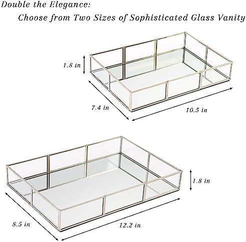 Perfume Vanity Tray With Metal Frame, Gold Bathroom Decorative Tray for Dresser, Jewelry or Home Decoration 2 Pcs (L+S)