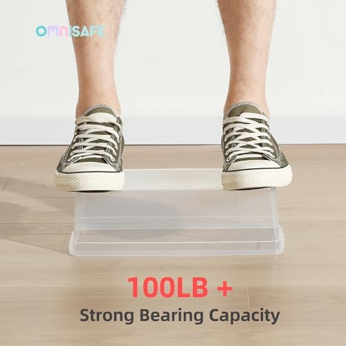 Stackable Plastic Storage Shoebox, BPA-Free Nestable Container with Latching Lid to Organize Shoes, See-Through Box for 