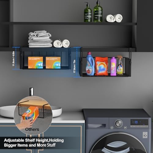 AmonHouseware 2Pack Under Shelf Basket Storage,Adjustable Hanging,Black