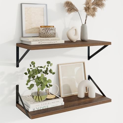 Axeman Deep Floating Shelves, 24'' x 10'' Walnut Wall Shelves Set of 2