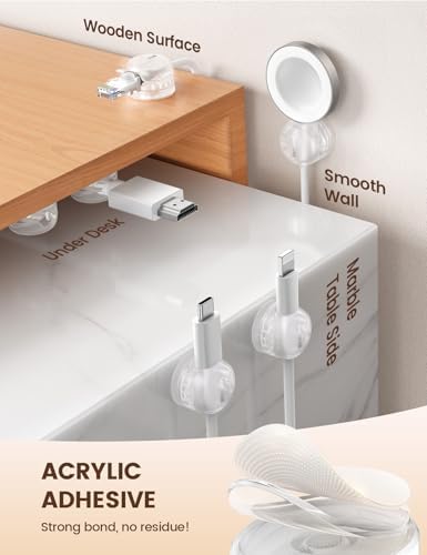 Lamicall 6Pack Clear Rotatable Cord Organizer, [1s Lock] Spring Cable Clips