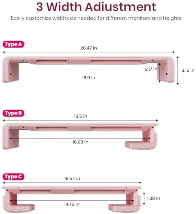 Pink Monitor Stand Riser, Klearlook Foldable, Height Adjustable Computer Stand, Desk Shelf Riser with Storage Drawer &Ta