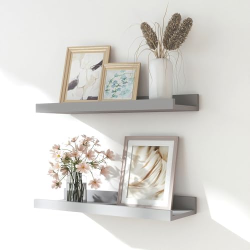 Grey Floating Shelves for Wall Decor, 14 in Shelf with Lip Set of 2