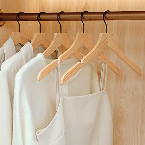TOPIA HANGER Wooden Hangers 20 Pack, Rubber Wood Clothes Hangers with Rotatable Black Hook and Smooth Cut Nothces, Space