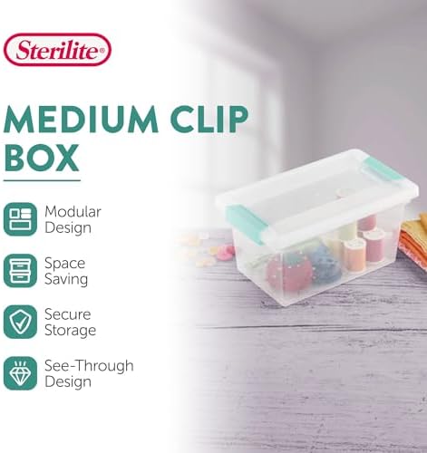 Sterilite Medium Clip Box Stackable Storage Bin with Latching Lid for Home, Office, School, Organize Paper, Notebooks, C