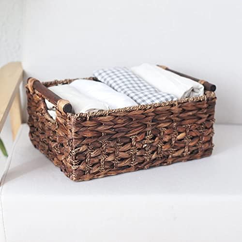 Water Hyacinth Wicker Storage Basket with Wood Handles, Large
