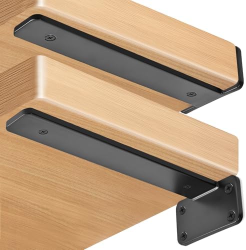 2 Pack - 3 inch Black Hidden L Shelf Bracket (1/5 Inch Thicked) Iron Floating Shelf Brackets Rustic Industrial Metal Bra