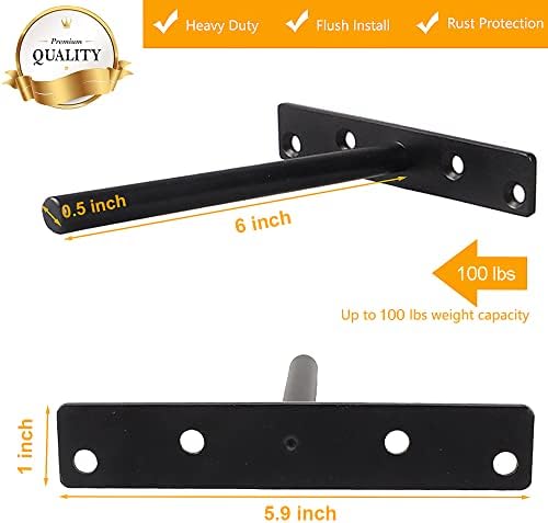 Heavy Duty Floating Shelf Bracket (Set of 6) – Solid Steel Blind Shelf Supports - Hidden Brackets for Floating Wood Shel