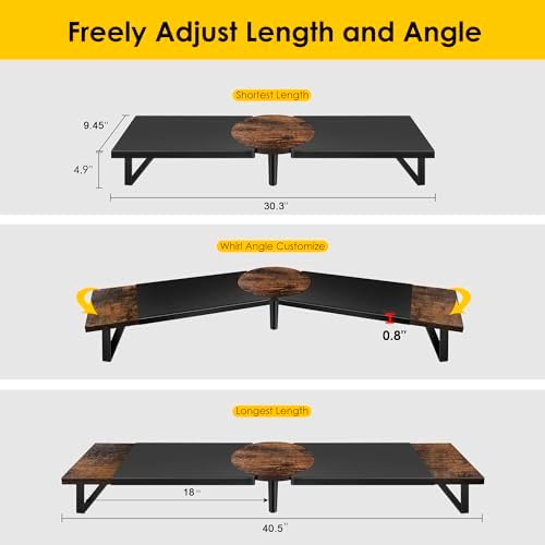 Across-Star Dual-Monitor Stand for Desk - Large Adjustable Length and Angle Riser for 2 Monitors, Double Computer Deskto