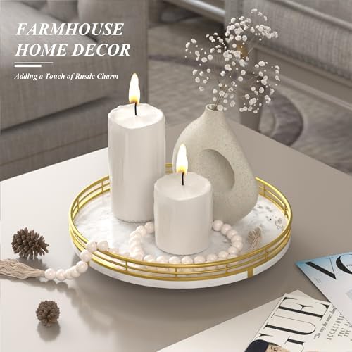 AMH 10-Inch White Marble Lazy Susan with Gold Frame
