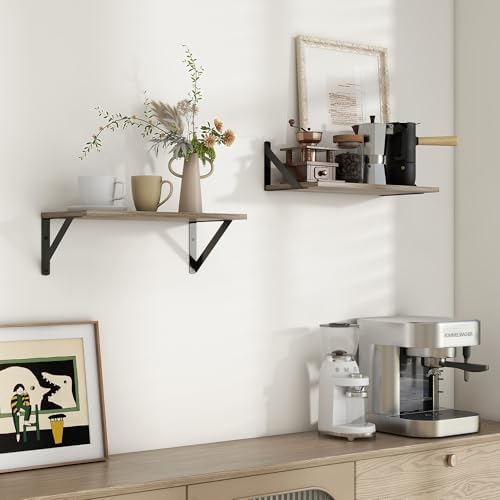 Axeman Floating Shelves for Wall, 16'' x 8'' Grey Wall Shelves Set of 2