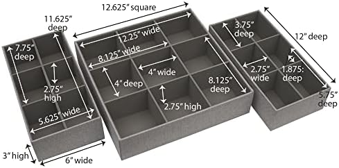 Household Essentials 3‑Piece Drawer Organizer Starter Set in Customizable Inserts of Large and Small Trays, Cream