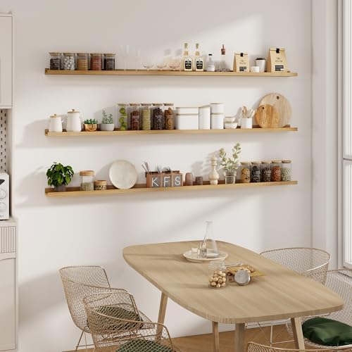 Acovy Solid Ash Wood Picture Ledge Shelf, 56 Inch, Natural, Set of 2