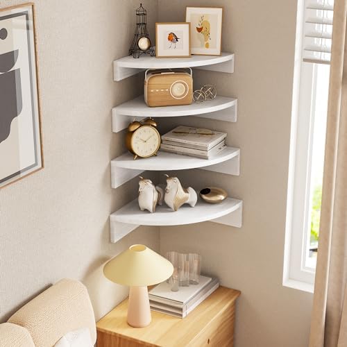 Alsonerbay Wood Corner Floating Shelves Wall Mount 4-Pack, White